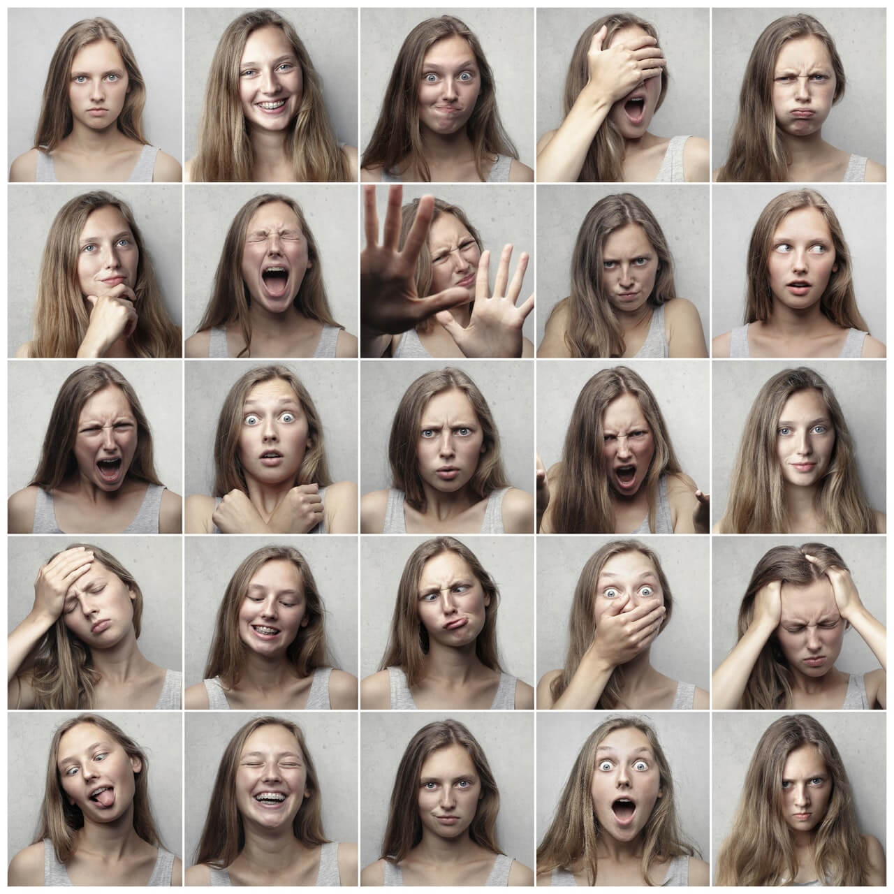 25 verschiedene Emotionen einer Frau